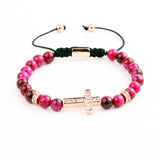 Tiger Eye Cross Macrame Beads Bracelet Men Women