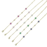 Rainbow CZ Paved Flower Charm Bracelet with Tiny Link Chain