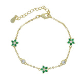Rainbow CZ Paved Flower Charm Bracelet with Tiny Link Chain