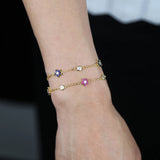 Rainbow CZ Paved Flower Charm Bracelet with Tiny Link Chain