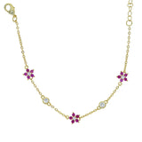 Rainbow CZ Paved Flower Charm Bracelet with Tiny Link Chain