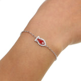 925 Silver Red Fish Bracelet With Clear Cz Bangle