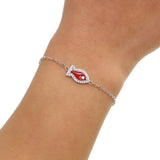 925 Silver Red Fish Bracelet With Clear Cz Bangle