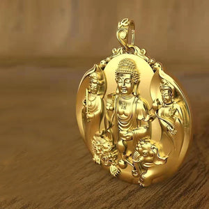 Big Sun Tathagata Pendant Chinese Style Amulet Necklace Men's Jewelry