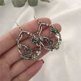 Vintage Rhodium Flower Drop Earrings for Women