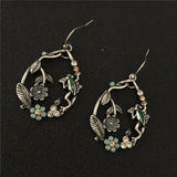 Vintage Rhodium Flower Drop Earrings for Women
