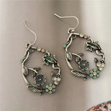 Vintage Rhodium Flower Drop Earrings for Women