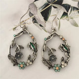 Vintage Rhodium Flower Drop Earrings for Women
