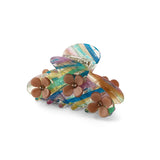Green Striped Coffee Flowers Hair Claw with Rhinestones