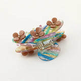 Green Striped Coffee Flowers Hair Claw with Rhinestones