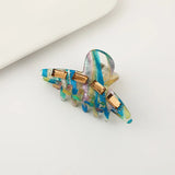 Green Striped Coffee Flowers Hair Claw with Rhinestones
