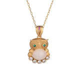 Retro Owl Pendant with Jade Necklace for Women