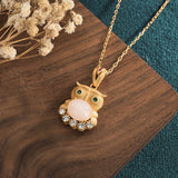 Retro Owl Pendant with Jade Necklace for Women
