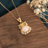 Retro Owl Pendant with Jade Necklace for Women