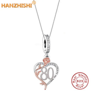 925 Sterling Silver Rose Flower Necklace Number Pendant Necklace