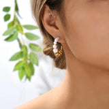 Round Beads Circle Hoop Earrings Stainless Steel Pearls Engagement Jewelry