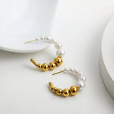 Round Beads Circle Hoop Earrings Stainless Steel Pearls Engagement Jewelry