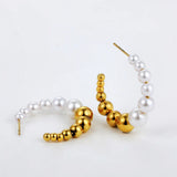 Round Beads Circle Hoop Earrings Stainless Steel Pearls Engagement Jewelry