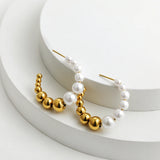 Round Beads Circle Hoop Earrings Stainless Steel Pearls Engagement Jewelry