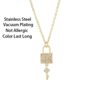 Light Zircon Crystal Key Pendant Necklace Women Party Jewelry