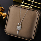 Light Zircon Crystal Key Pendant Necklace Women Party Jewelry