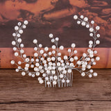 Silver Pearl Hair Jewelry Crystal Wedding Tiara Hair Combs Headpiece Bridal