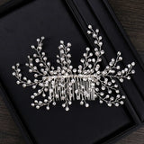 Silver Pearl Hair Jewelry Crystal Wedding Tiara Hair Combs Headpiece Bridal