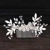Silver Pearl Hair Jewelry Crystal Wedding Tiara Hair Combs Headpiece Bridal
