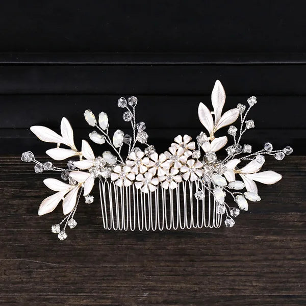 Silver Pearl Hair Jewelry Crystal Wedding Tiara Hair Combs Headpiece Bridal