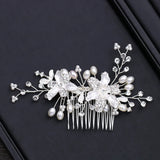 Silver Pearl Hair Jewelry Crystal Wedding Tiara Hair Combs Headpiece Bridal