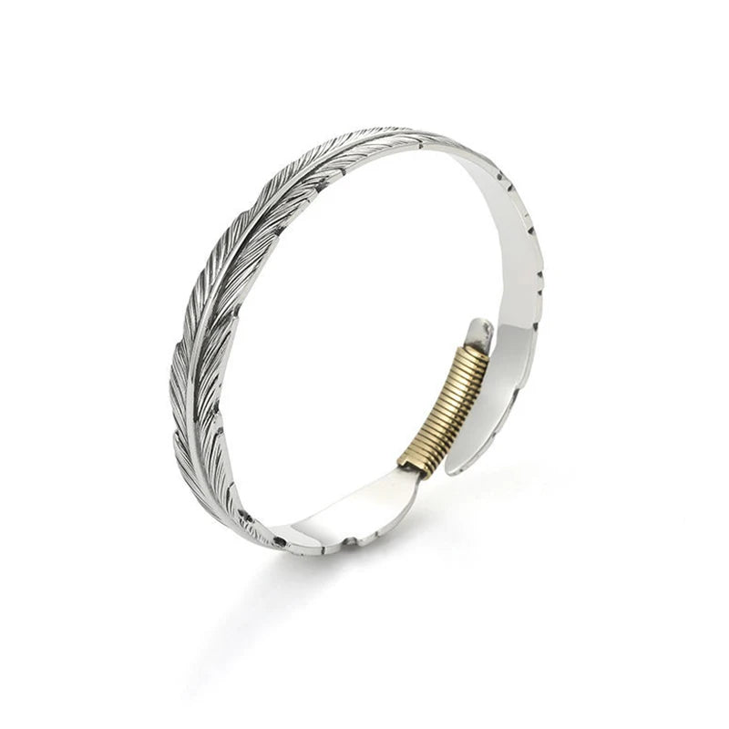 Silver Feather Bracelet Indian Retro Open Bracelet Gift Jewelry