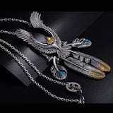 Vintage Silver Feather Eagle Style Star Pendant Necklace Set