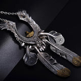 Vintage Silver Feather Eagle Style Star Pendant Necklaces Set