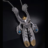 Vintage Silver Feather Eagle Style Star Pendant Necklaces Set