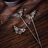 Silver Inlaid Ruby Hollow Butterfly Hairpin Chinese Style Jewelry