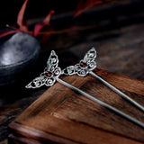 Silver Inlaid Ruby Hollow Butterfly Hairpin Chinese Style Ladies Jewelry