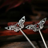 Silver Inlaid Ruby Butterfly Hairpin Chinese Style Jewelry
