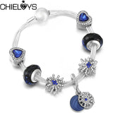 Silver Plated Charm Bracelet with Crystal Heart Beads Bangles Romantic Gift