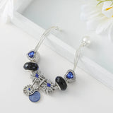 Silver Plated Charm Bracelet with Crystal Heart Beads Bangles Romantic Gift