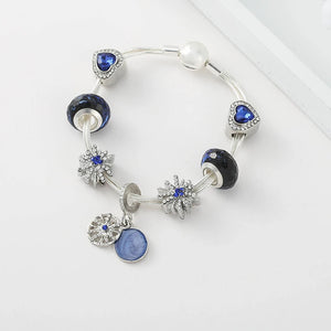 Silver Plated Charm Bracelet with Crystal Heart Beads Bangles Romantic Gift