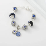 Silver Plated Charm Bracelet with Crystal Heart Beads Bangles Romantic Gift