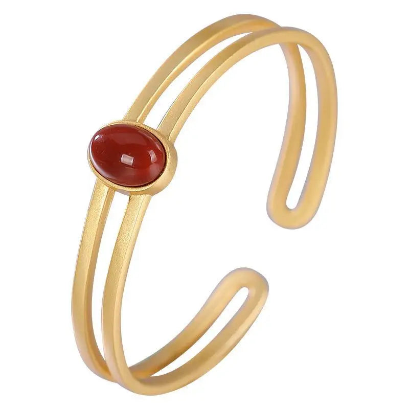 Vintage Silver Red Tourmaline Double Layer Bracelet