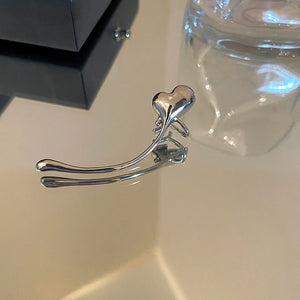 Geometric Heart Ear Bone Clip Silver Metal Ear Clip Earrings For Women