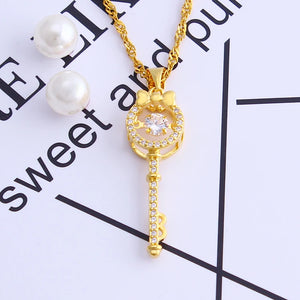 Golden Key Water Wave Chain Pendant Jewelry Gift For Women