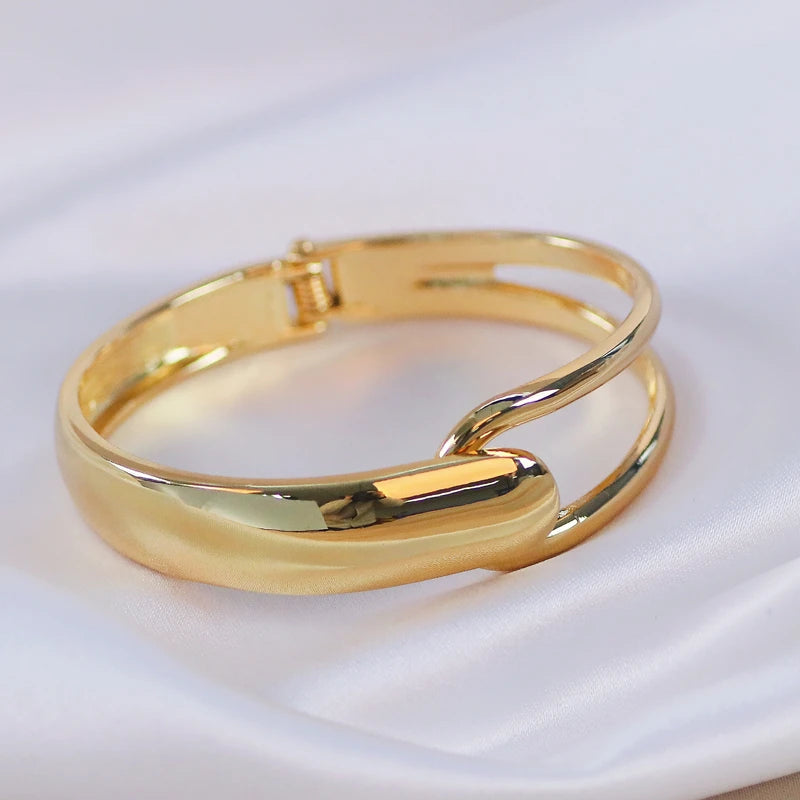 Metal Geometric Open Bangle for Women Plated Big Cuff Bracelets
