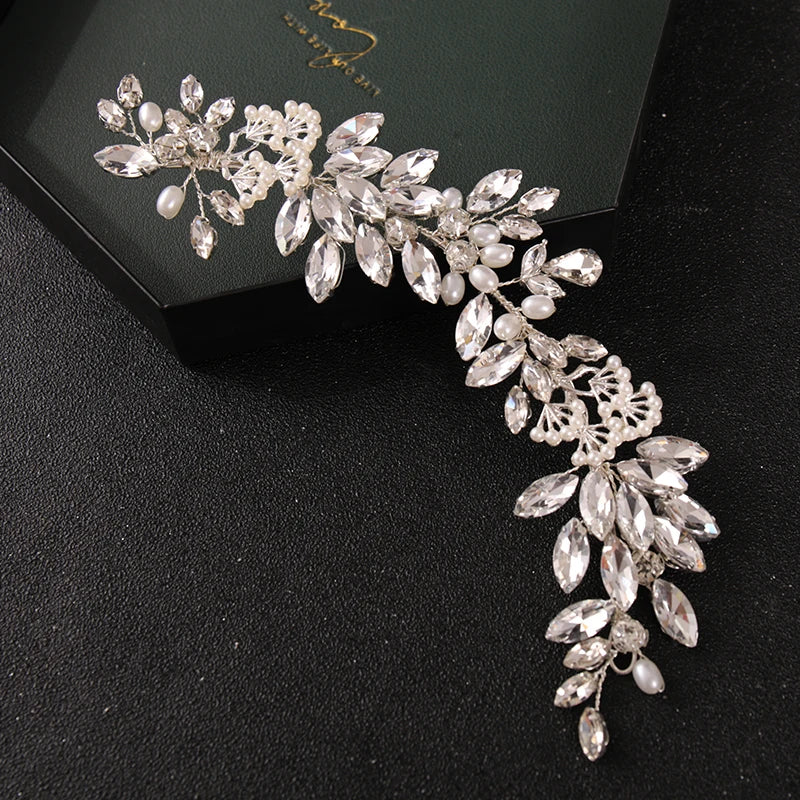 Simulated Pearls Headbands Crystal Leaf Wedding Hair Accessories