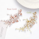 Simulated Pearls Headbands Leaves Rose Silver Wedding Bridal Headpiece