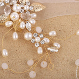 Simulated Pearls Headbands Leaves Rose Silver Wedding Bridal Headpiece