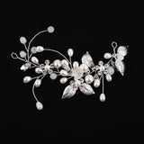 Simulated Pearls Headbands Leaves Rose Silver Wedding Bridal Headpiece