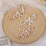Simulated Pearls Headbands Leaves Rose Silver Wedding Bridal Headpiece